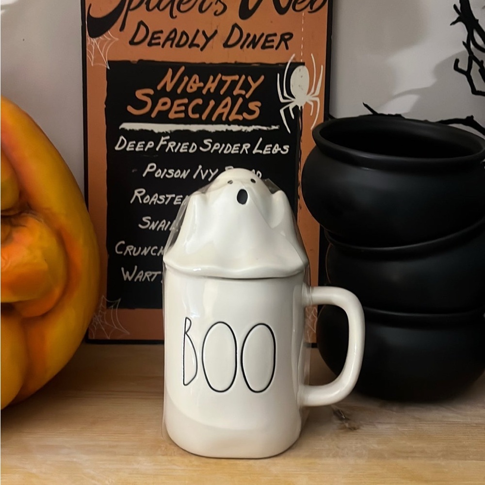 Rae Dunn Cream Ghost Mug with 'BOO' Design
